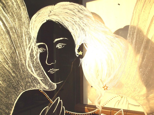 Paintings on the wall, glass,facade - Painting on glass - Angel 3